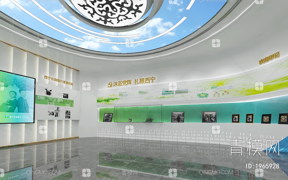 银行企业展厅 雕塑景观 滑轨魔屏 互动触摸屏 荣誉墙3D模型下载【ID:1965928】