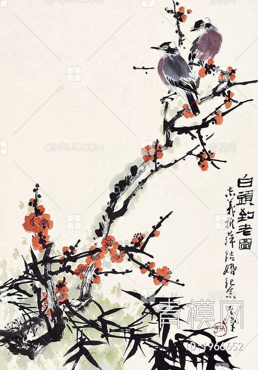 中式写意国画喜鹊挂画贴图下载【ID:1966652】