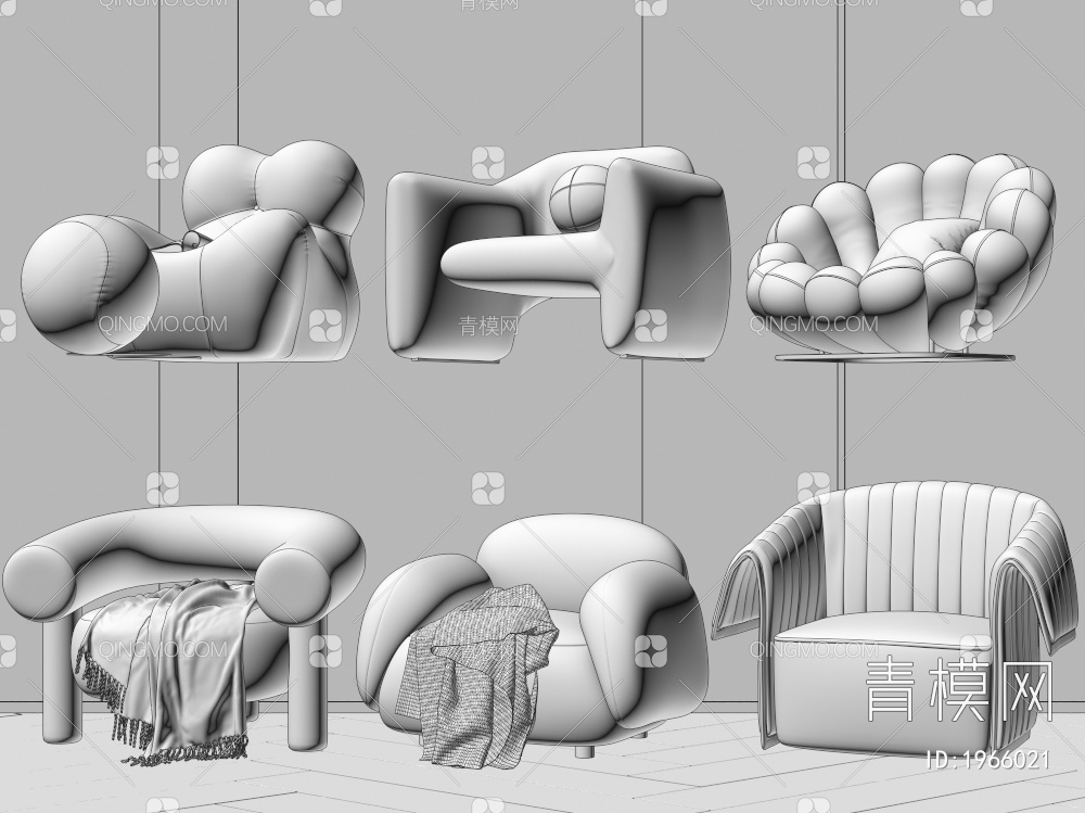 单人沙发组合3D模型下载【ID:1966021】