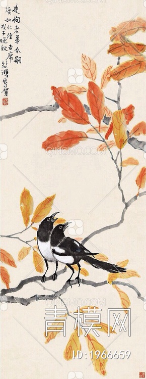 中式写意国画喜鹊挂画贴图下载【ID:1966659】