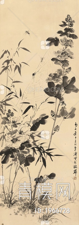 中式写意国画花鸟挂画贴图下载【ID:1966728】