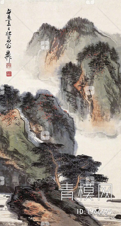 中式写意国画山水挂画贴图下载【ID:1966695】