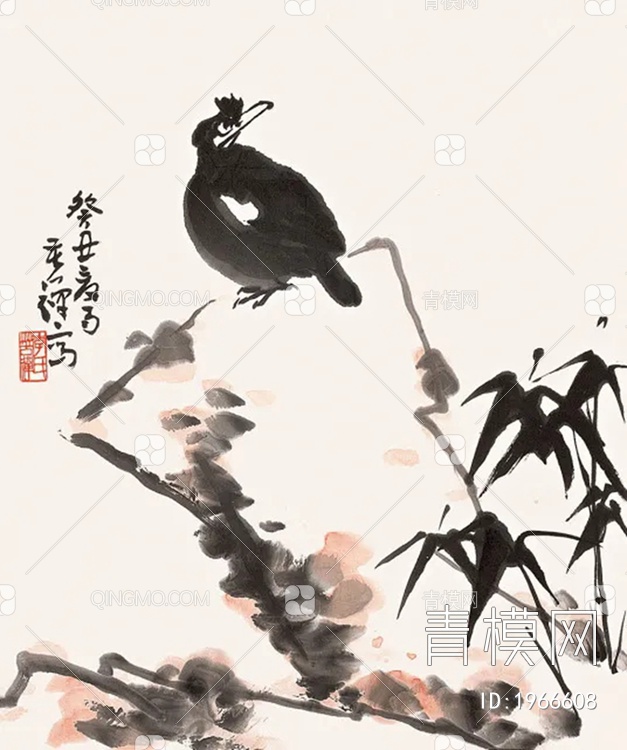 中式写意飞鸟国画挂画贴图下载【ID:1966608】