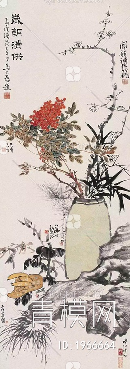 中式写意国画植物花卉挂画贴图下载【ID:1966664】