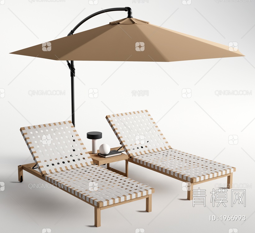 户外躺椅 沙滩躺椅 遮阳伞3D模型下载【ID:1966993】