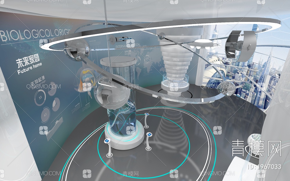 科技展厅 互动触摸一体机 互动触摸屏 飞船3D模型下载【ID:1967033】
