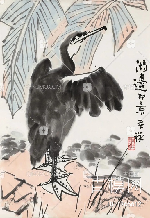 中式写意飞鸟国画挂画贴图下载【ID:1966612】