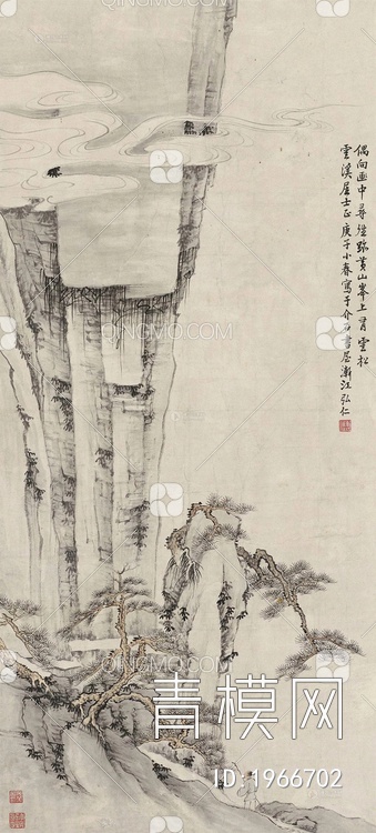 中式写意国画山水挂画贴图下载【ID:1966702】