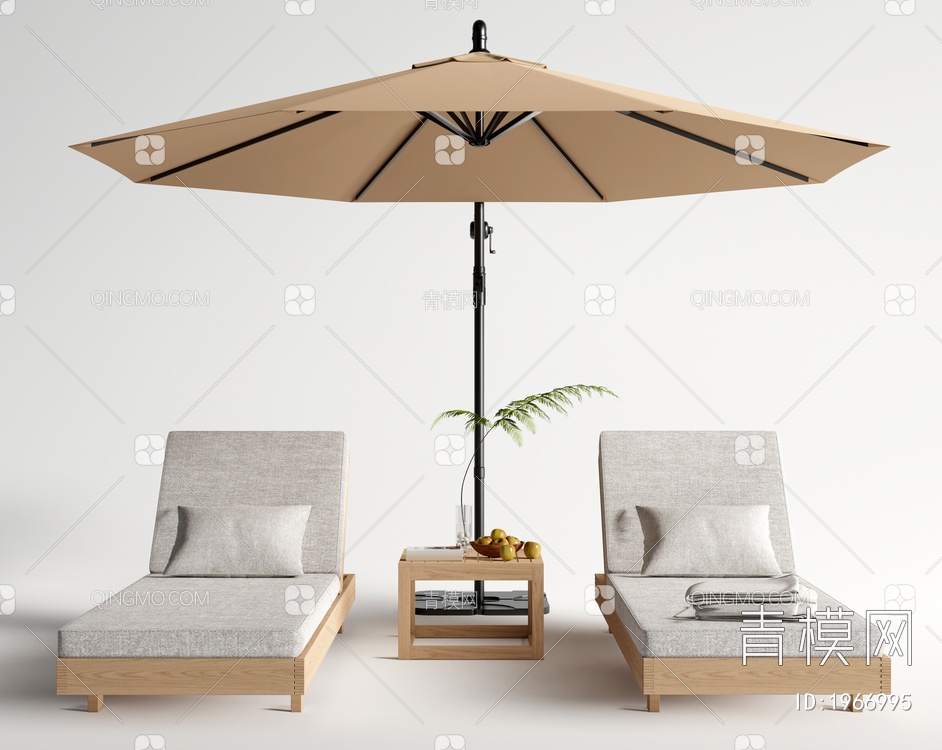 户外躺椅 沙滩躺椅 折叠椅 遮阳伞3D模型下载【ID:1966995】