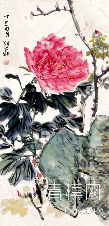中式写意国画牡丹挂画贴图下载【ID:1966710】