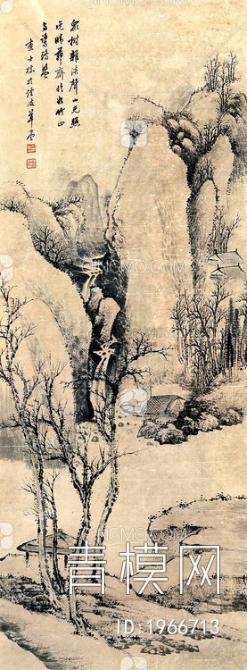 中式写意国画山水挂画贴图下载【ID:1966713】