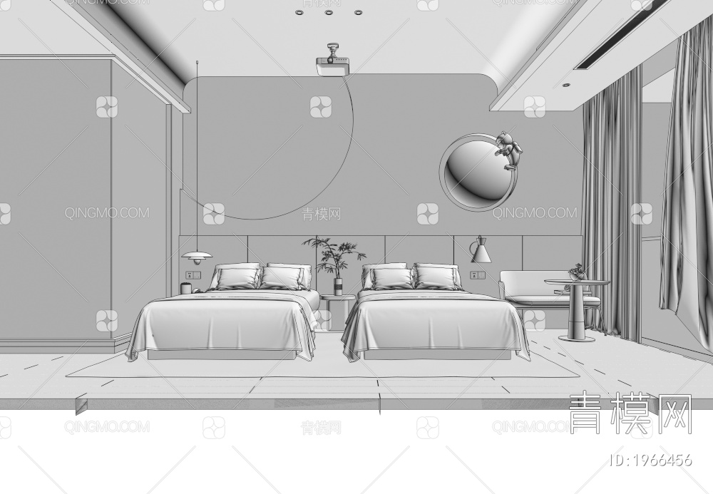 民宿客房 双床房3D模型下载【ID:1966456】