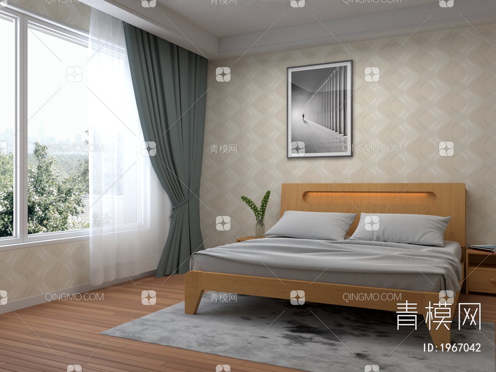 卧室1.8米双人床3D模型下载【ID:1967042】