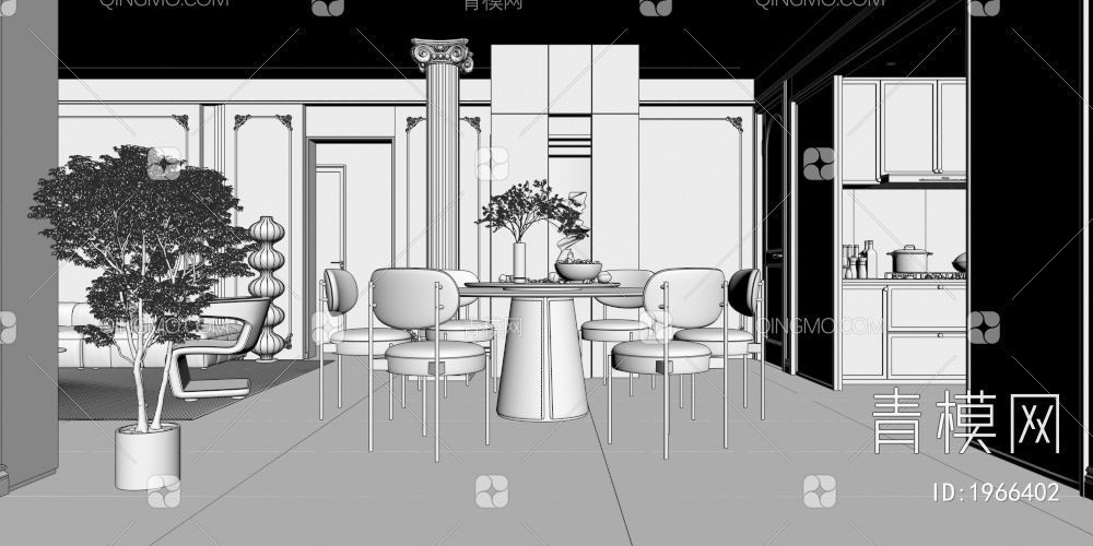 家居客厅、餐厅3D模型下载【ID:1966402】