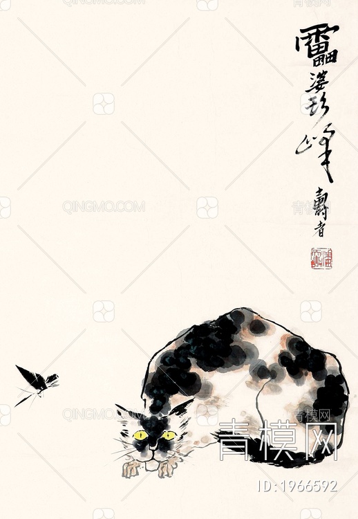 中式写意国画猫挂画贴图下载【ID:1966592】