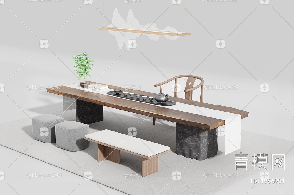 茶桌 茶具组合 茶桌椅3D模型下载【ID:1966951】