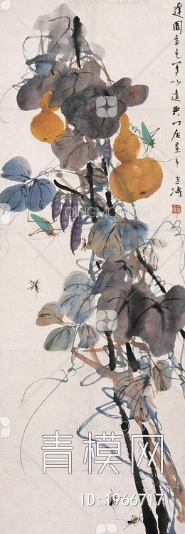 中式写意国画葫芦福禄挂画贴图下载【ID:1966717】