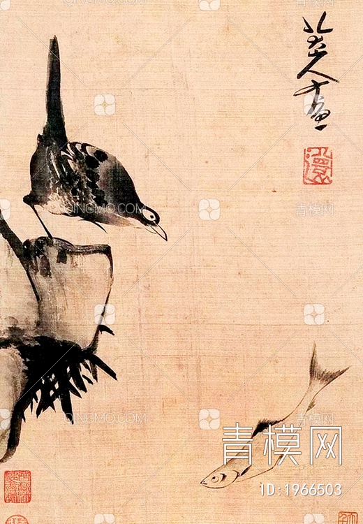 中式写意国画花鸟挂画贴图下载【ID:1966503】