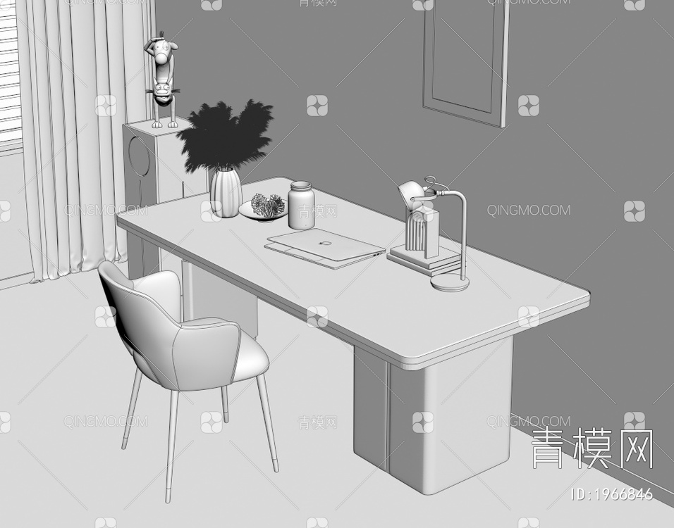 岩板书桌_家用创意电脑书桌_极简写字台办公桌_岩板书桌3D模型下载【ID:1966846】