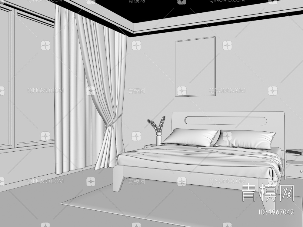 卧室1.8米双人床3D模型下载【ID:1967042】