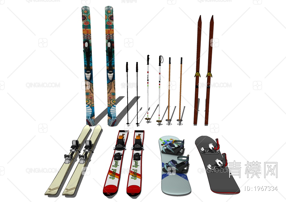 滑雪板 雪地滑鞋SU模型下载【ID:1967334】