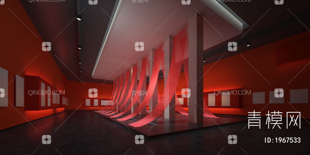 红色展厅 临展 丝绸 装置艺术3D模型下载【ID:1967533】