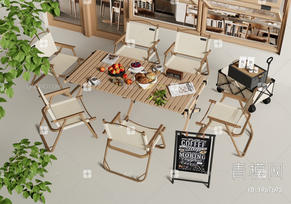 露营桌椅 户外桌椅组合 食物饮料3D模型下载【ID:1967693】