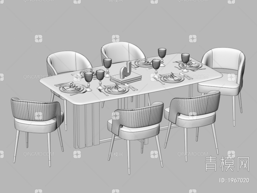 餐桌椅组合 餐椅 单椅 餐桌3D模型下载【ID:1967020】