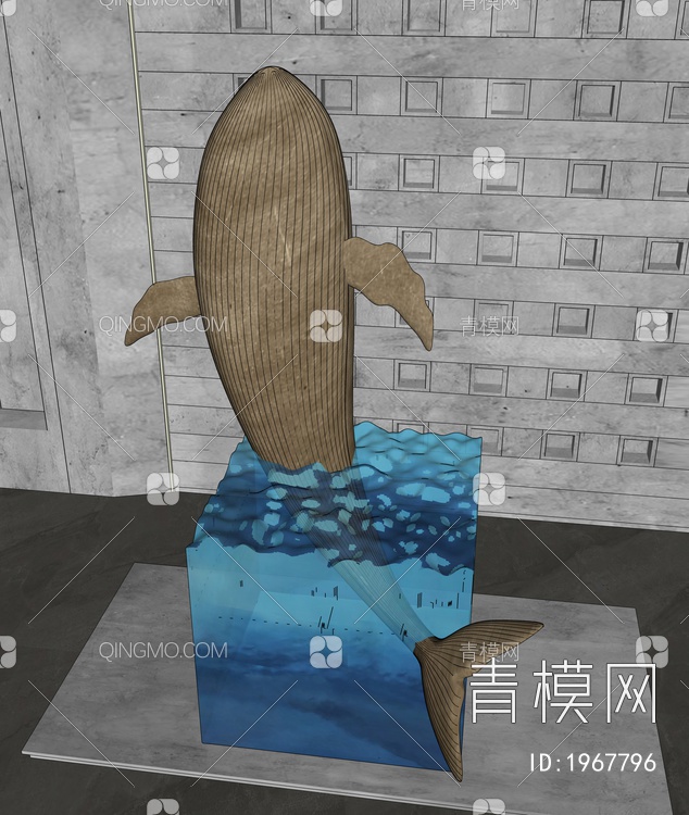 鲸鱼雕塑摆件 鲸鱼装置品SU模型下载【ID:1967796】