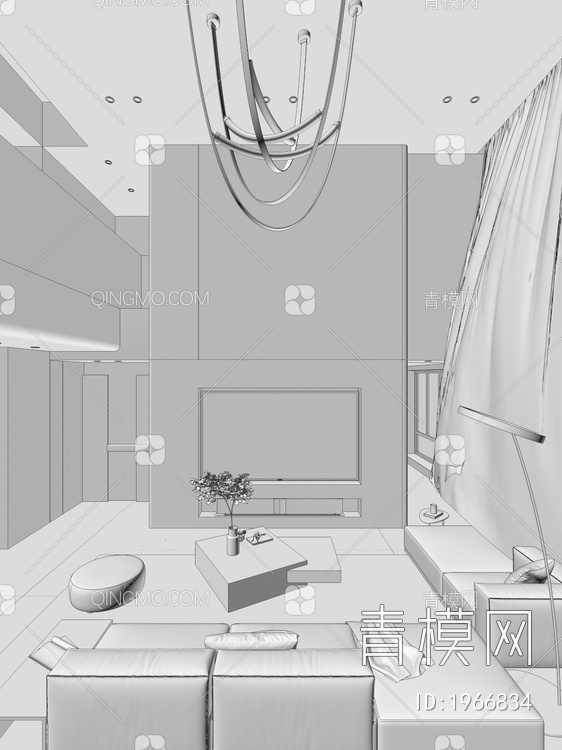 意式跃层岩板电视墙别墅客厅3D模型下载【ID:1966834】
