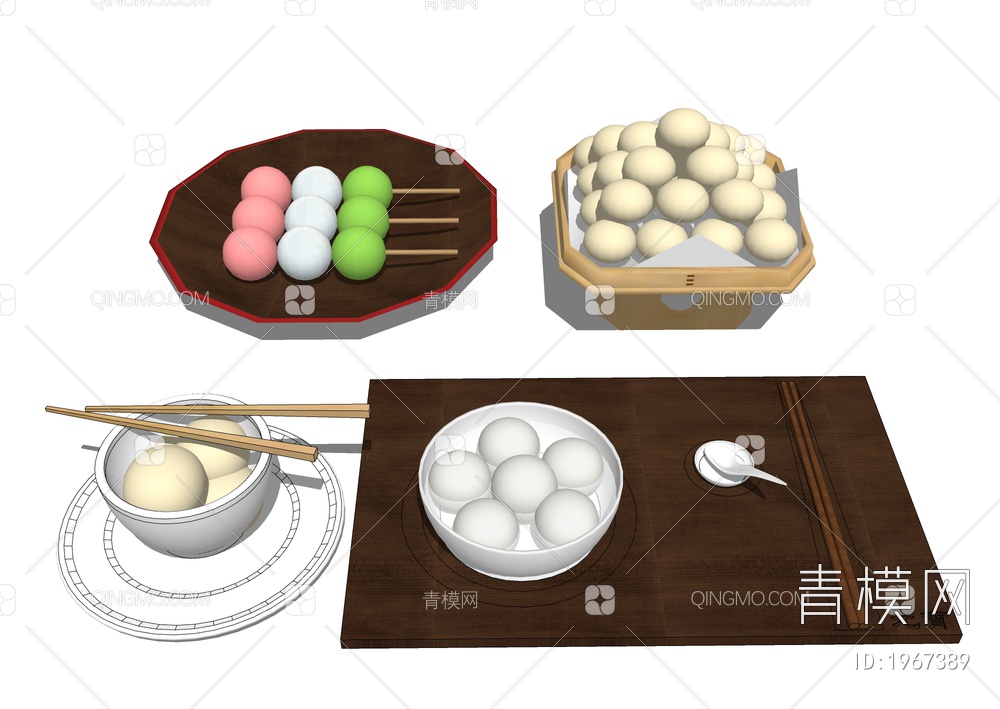 汤圆甜汤 食物美食SU模型下载【ID:1967389】