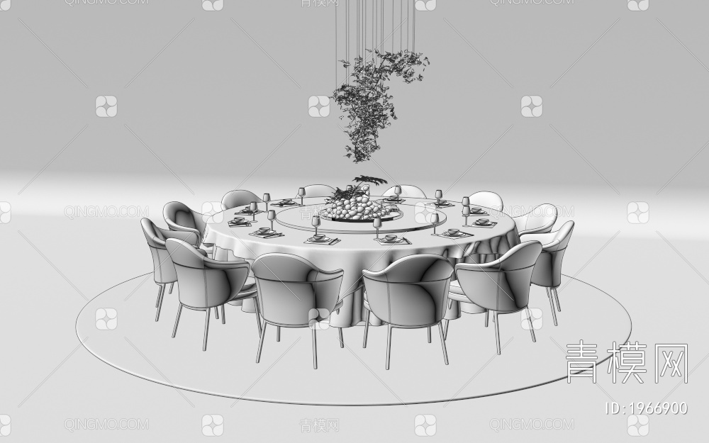 圆形餐桌椅 包间餐桌3D模型下载【ID:1966900】