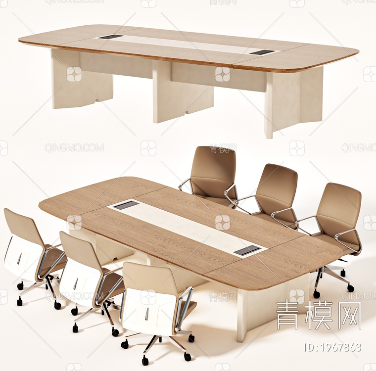 会议桌椅组合，会议椅，会议桌，办公桌，办公椅，办公桌椅，转椅，洽谈桌3D模型下载【ID:1967863】