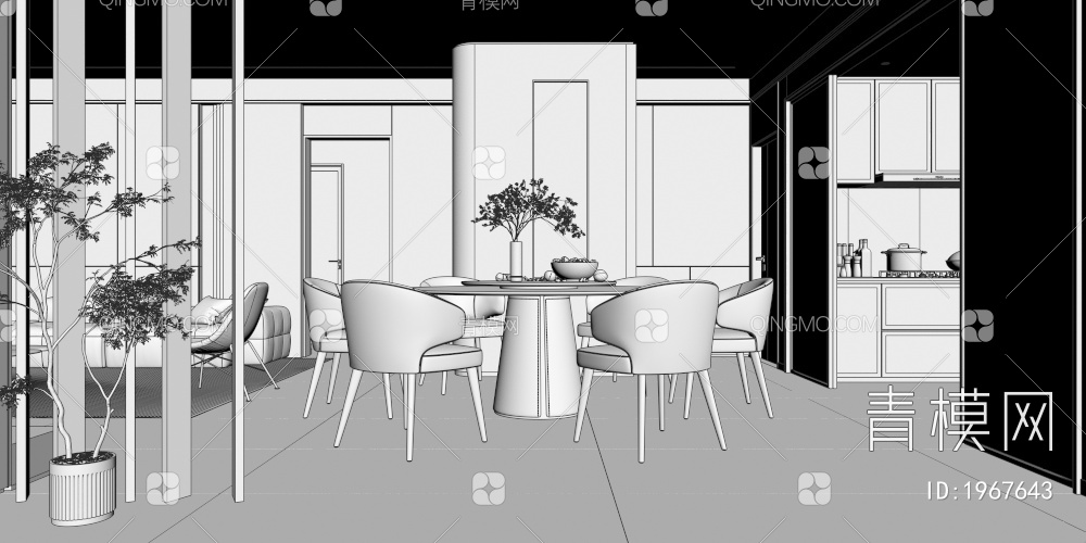 家居客厅、餐厅、厨房3D模型下载【ID:1967643】