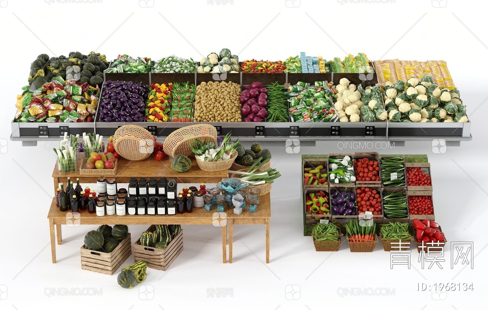 蔬菜水果架 蔬菜水果组合 超市货架3D模型下载【ID:1968134】