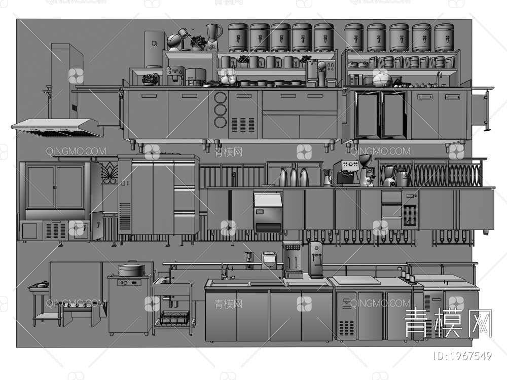奶茶店设备 咖啡店设备 操作台 冷柜 制冰机3D模型下载【ID:1967549】