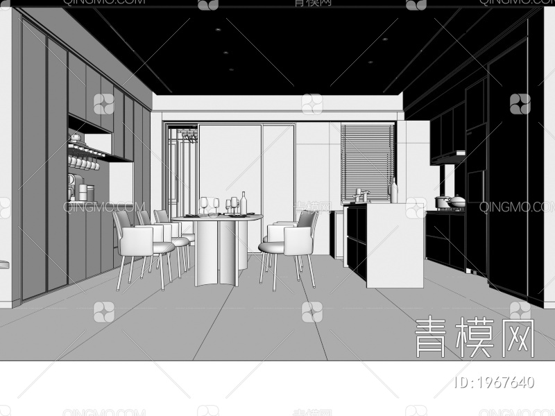 家居客厅、餐厅、厨房3D模型下载【ID:1967640】