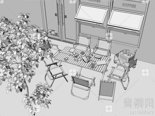 露营桌椅 户外桌椅组合 食物饮料3D模型下载【ID:1967693】
