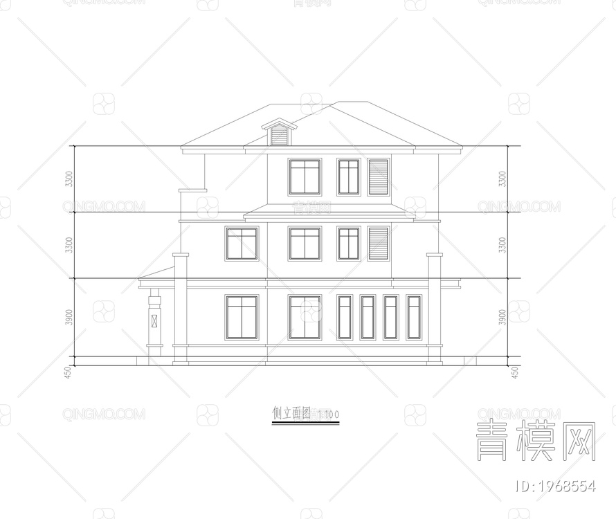 别墅CAD方案图纸，平面图，立面图【ID:1968554】