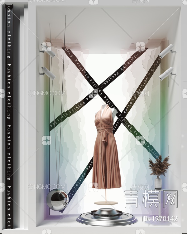 茶艺服装橱窗，炫彩亚克力SU模型下载【ID:1970142】