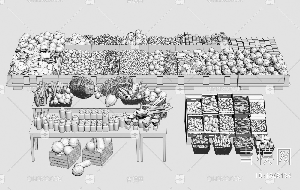蔬菜水果架 蔬菜水果组合 超市货架3D模型下载【ID:1968134】