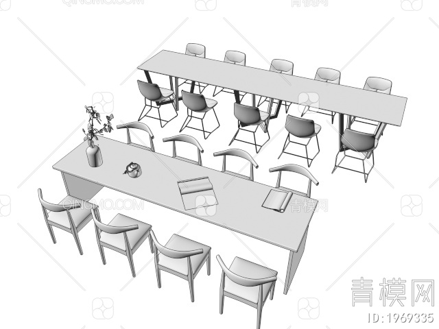 休闲桌椅 长方桌椅组合3D模型下载【ID:1969335】