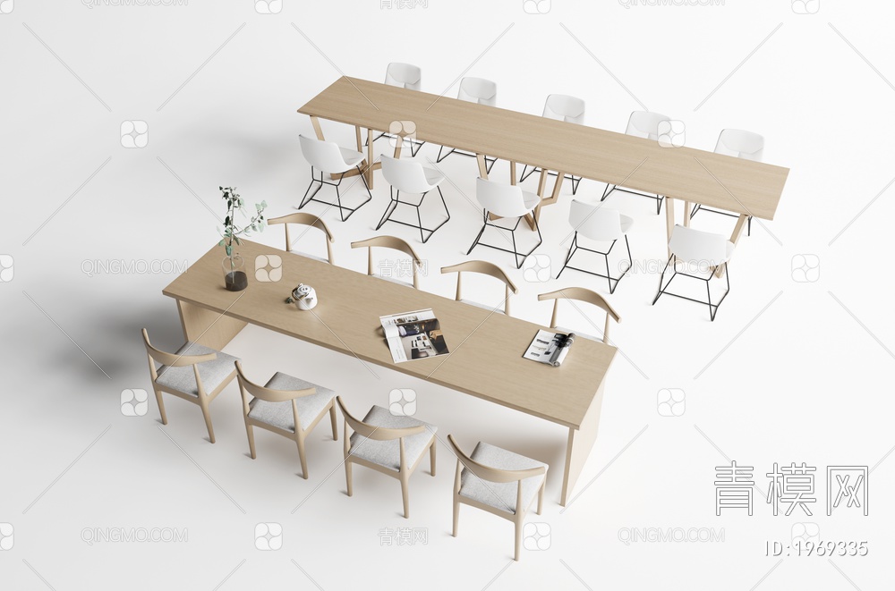 休闲桌椅 长方桌椅组合3D模型下载【ID:1969335】