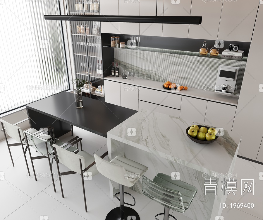 餐桌，岛台，开放式厨房3D模型下载【ID:1969400】