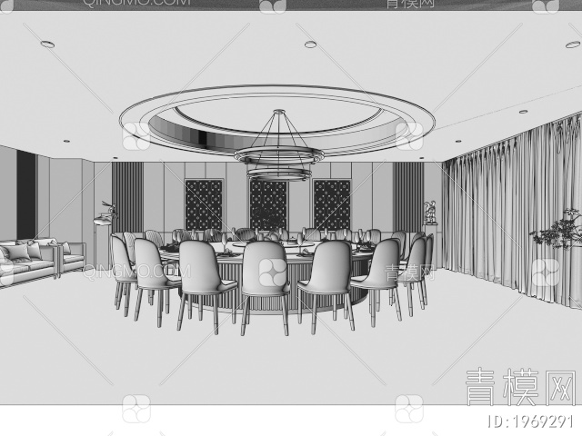 包厢，餐厅，餐桌，大餐桌，餐椅，包间3D模型下载【ID:1969291】