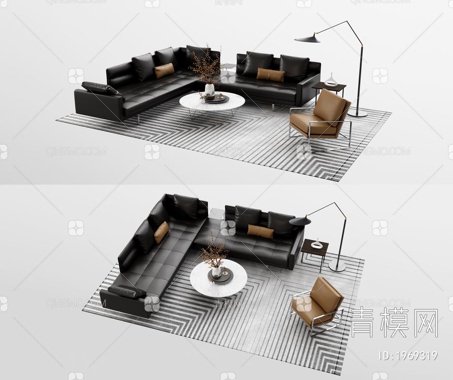 沙发茶几组合3D模型下载【ID:1969319】