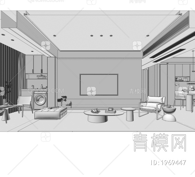 客厅，沙发，背景墙3D模型下载【ID:1969447】