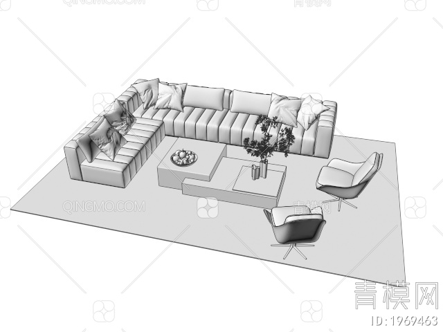 沙发茶几组合3D模型下载【ID:1969463】