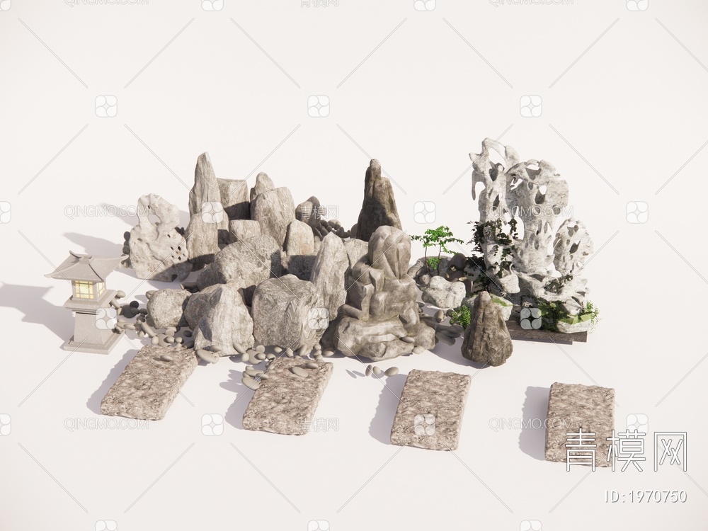 景观石头 石块 碎石 鹅卵石SU模型下载【ID:1970750】
