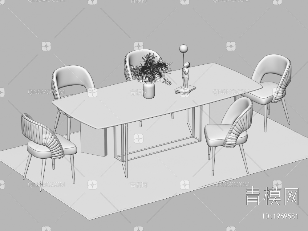 餐桌椅组合 餐椅 单椅 餐桌3D模型下载【ID:1969581】